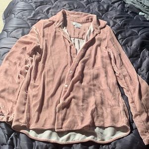 pink velvet button up